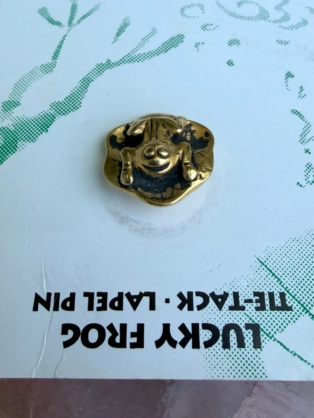 Fumiko Ukai Japanese Kaeru Lucky Frog Gold-Tone Pewter Tie-Tack Lapel Pin